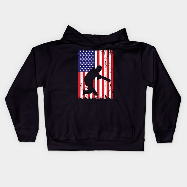 Cricket Player USA Flag 4th July American Independence Day Sport Tee Gift Red White Blue Kids Hoodie by Boneworkshop